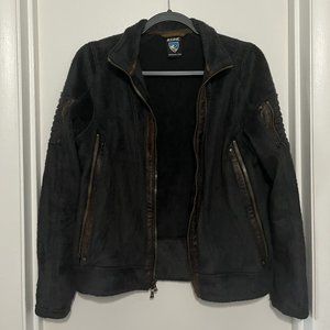 Kuhl Womens Flight Jacket - Fleece Full Zip Brown Charcoal Pockets Coat